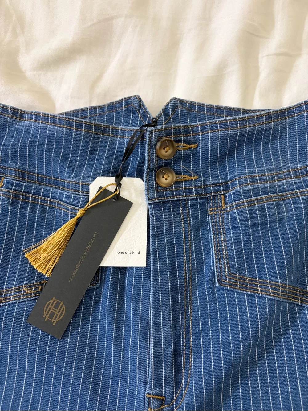 NWT House of Harlow 1960 Pinstripe Denim Vest Wide Leg Jeans Matching Set Size 6